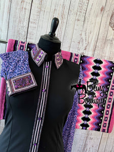 Black, Pink & Purple Day Shirt Set With Leopard Sheer Sleeves (XL)