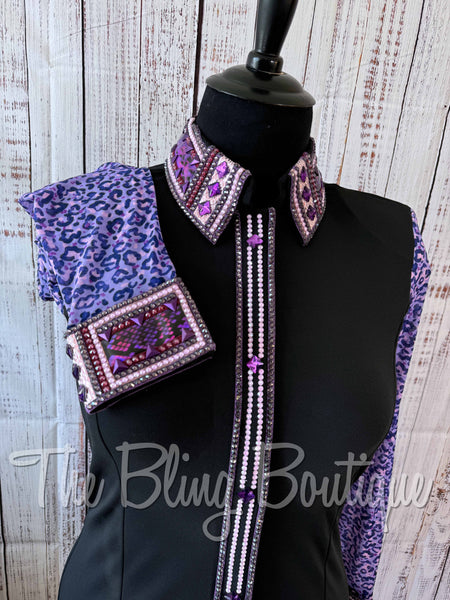 Black, Pink & Purple Day Shirt Set With Leopard Sheer Sleeves (XL)