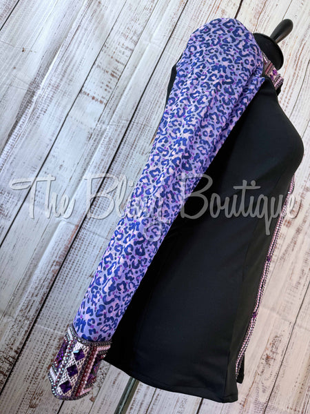 Black, Pink & Purple Day Shirt Set With Leopard Sheer Sleeves (XL)