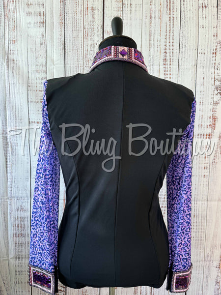 Black, Pink & Purple Day Shirt Set With Leopard Sheer Sleeves (XL)