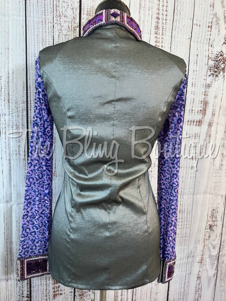 Grey & Purple Day Shirt With Leopard Sheer Sleeves Set (M)