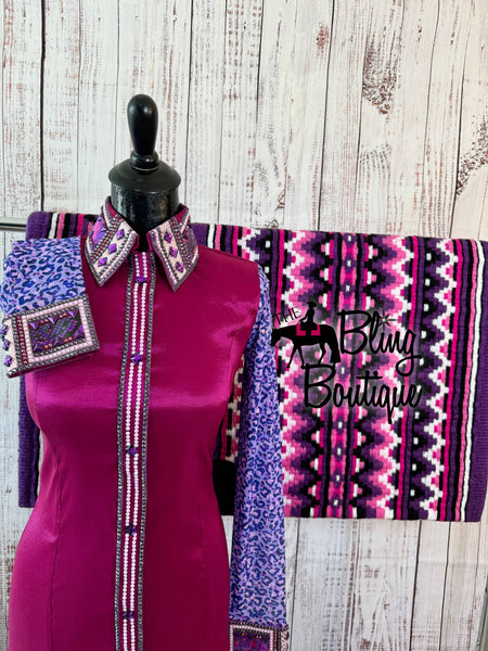 Fuchsia & Purple Day Shirt Set With Sheer Leopard Sleeves (S)