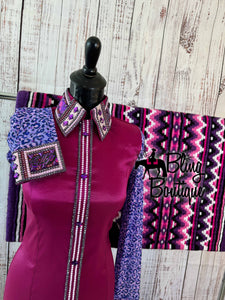 Fuchsia & Purple Day Shirt Set With Sheer Leopard Sleeves (S)