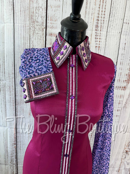 Fuchsia & Purple Day Shirt Set With Sheer Leopard Sleeves (S)