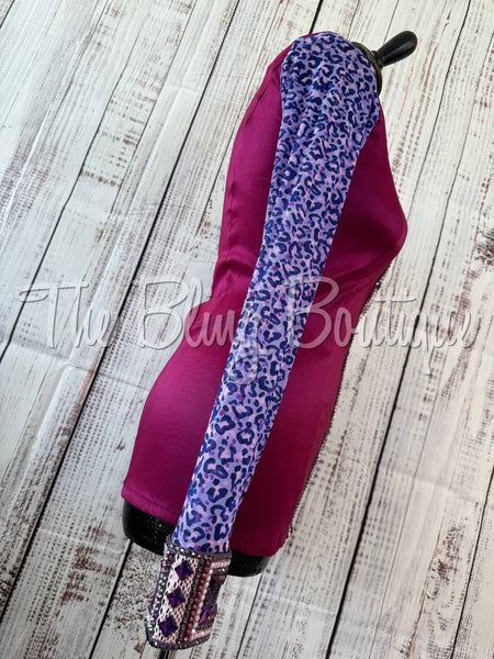 Fuchsia & Purple Day Shirt Set With Sheer Leopard Sleeves (S)