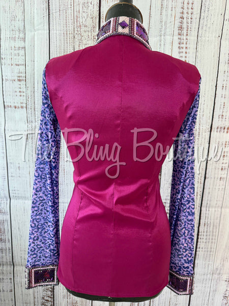 Fuchsia & Purple Day Shirt Set With Sheer Leopard Sleeves (S)