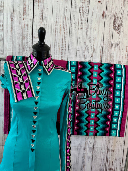 Teal & Fuchsia Day Shirt Set (S)