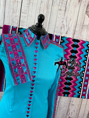 Turquoise & Fuchsia Day Shirt Set (L)