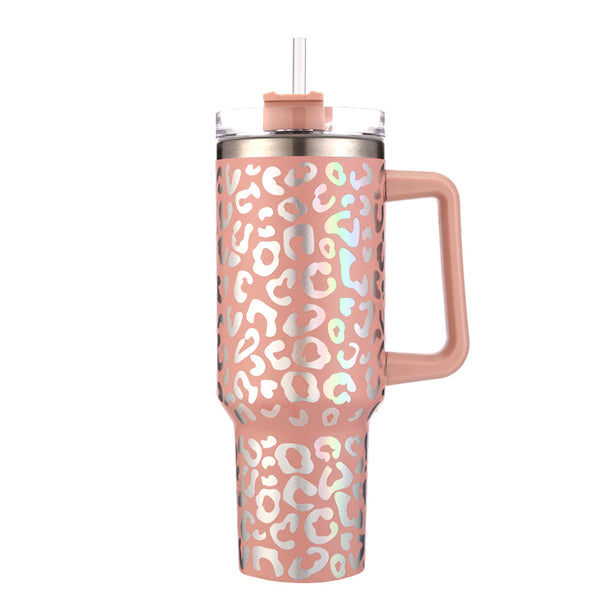 Peach Leopard 40oz Stainless Steel Tumbler With Handle