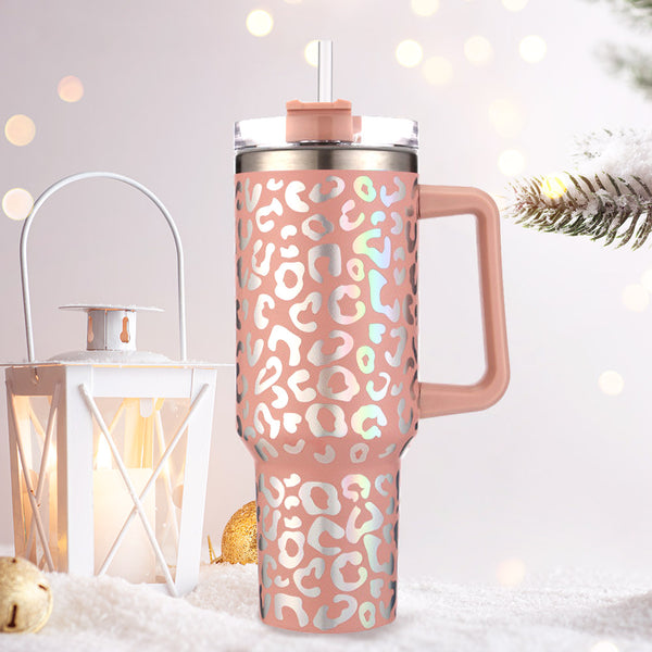 Peach Leopard 40oz Stainless Steel Tumbler With Handle