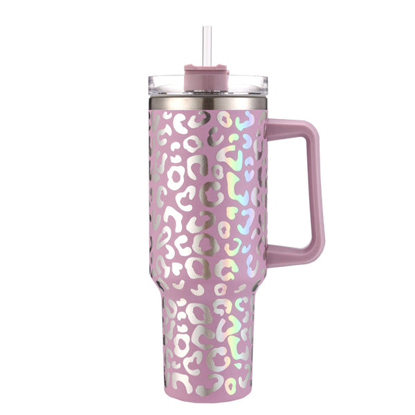 Lavender Leopard 40oz Stainless Steel Tumbler With Handle