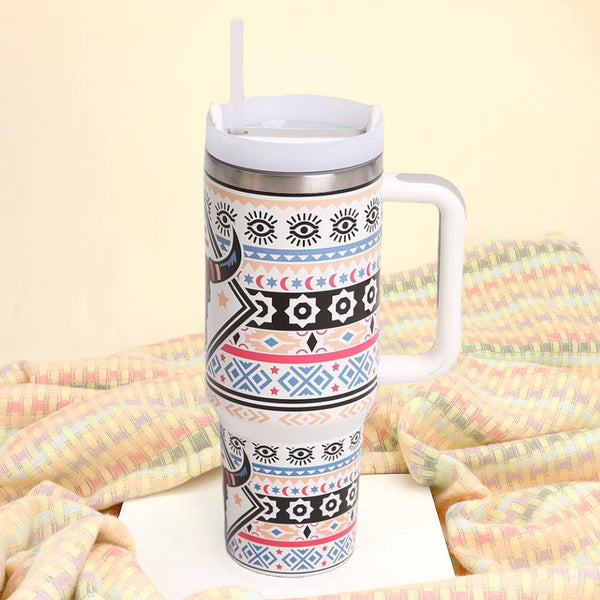 Boho Steer Skull 40oz Stainless Steel Tumbler With Handle