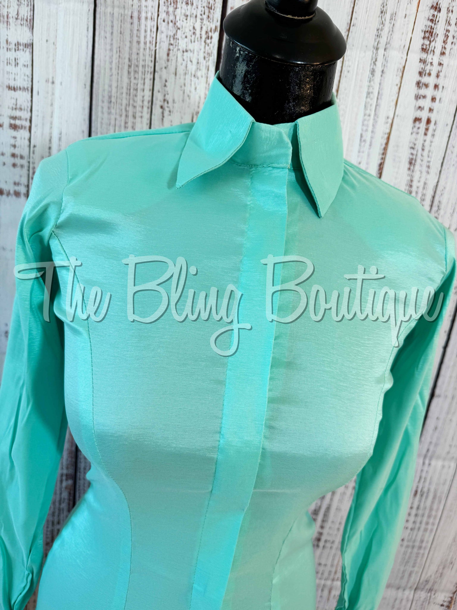 Fitted Taffeta Zip Up Shirt - Mint