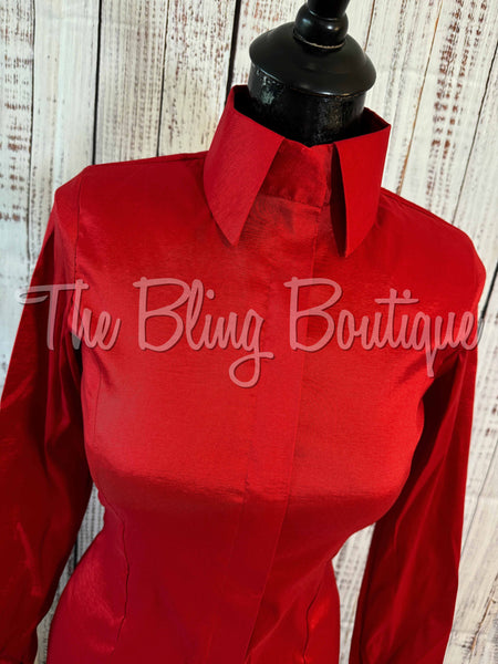 Fitted Taffeta Zip Up Shirt - Red