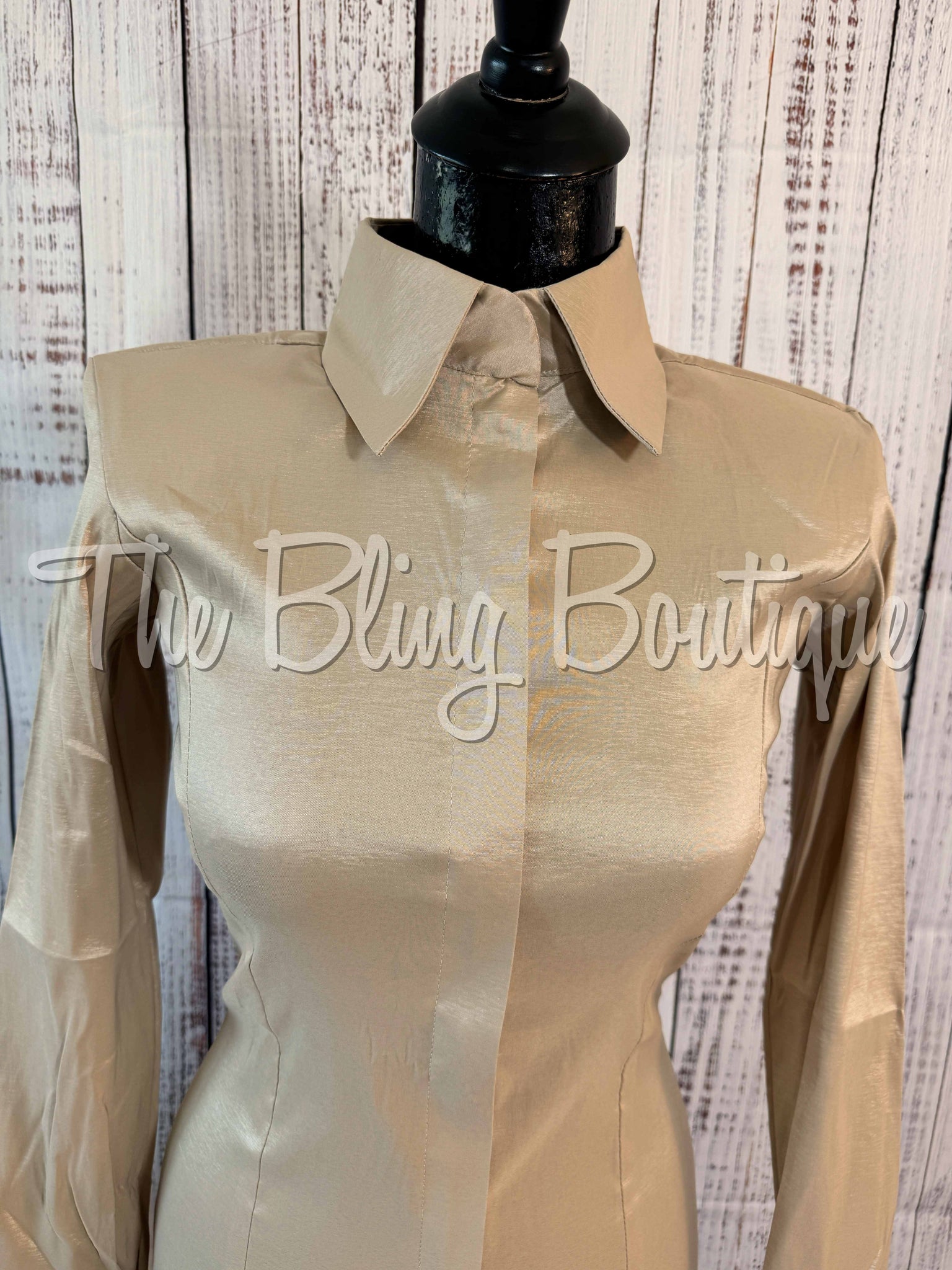 Fitted Taffeta Zip Up Shirt - Light Tan/Sand - SALE SIZES!