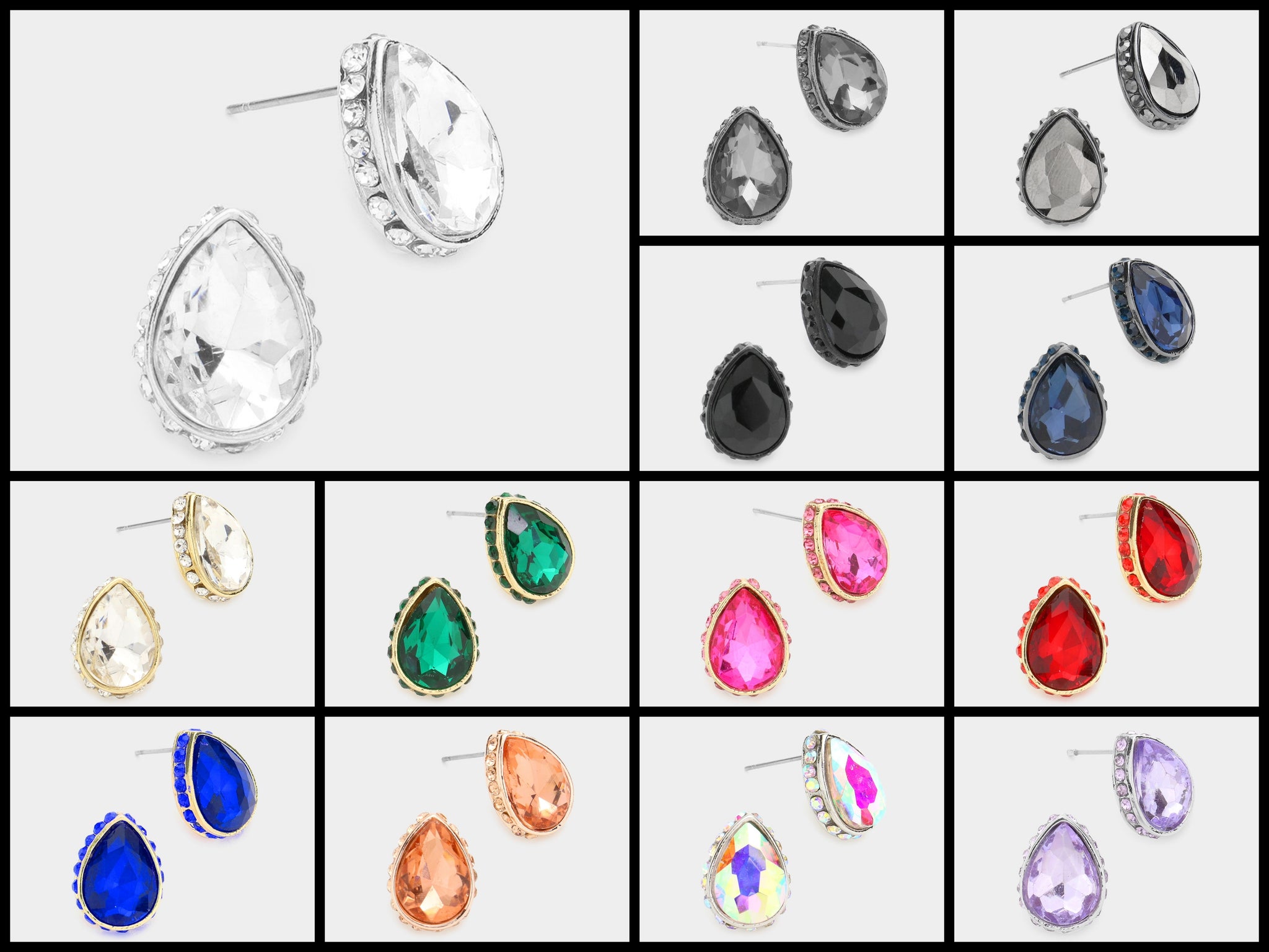 Tear Drop Crystal Earrings (Multiple Colors Available)